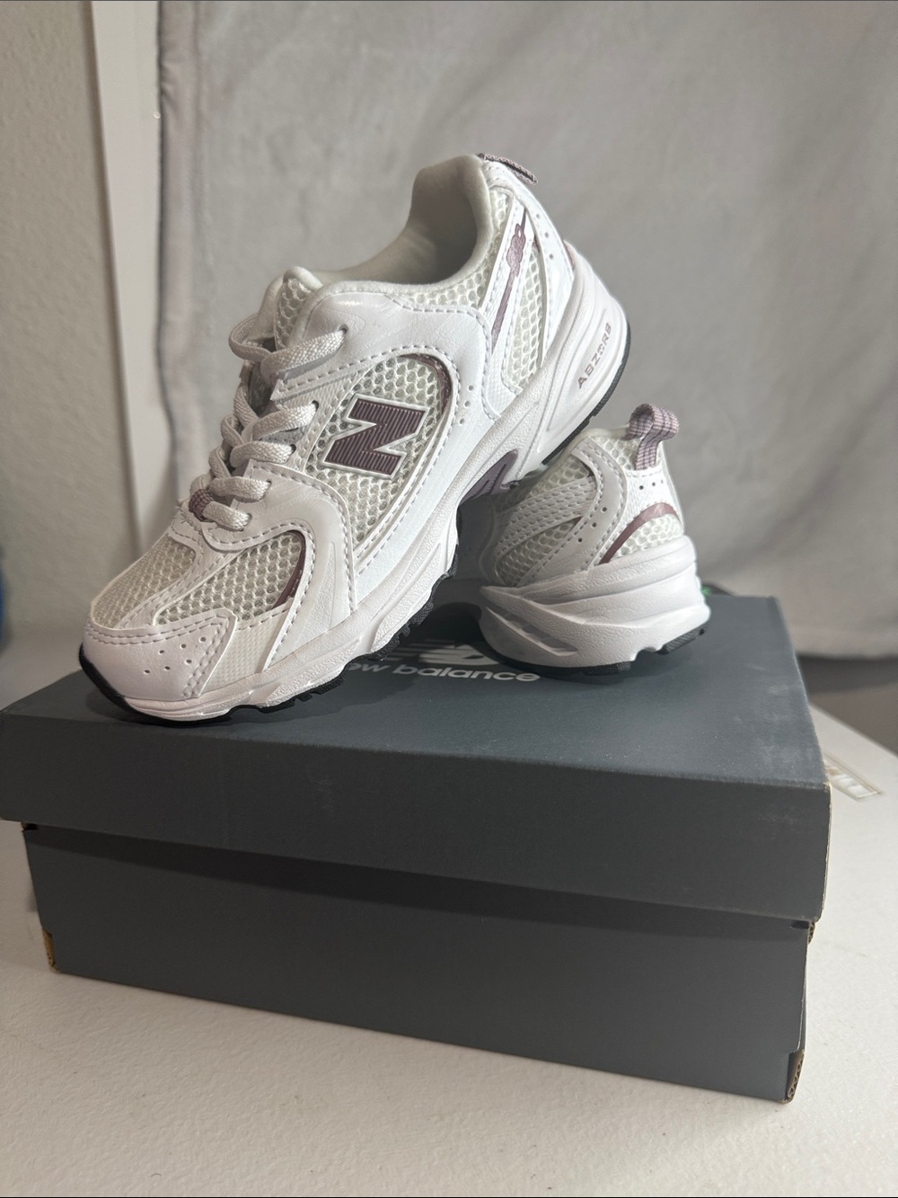 New Balance Kids White Sneakers with Light Purple Accents